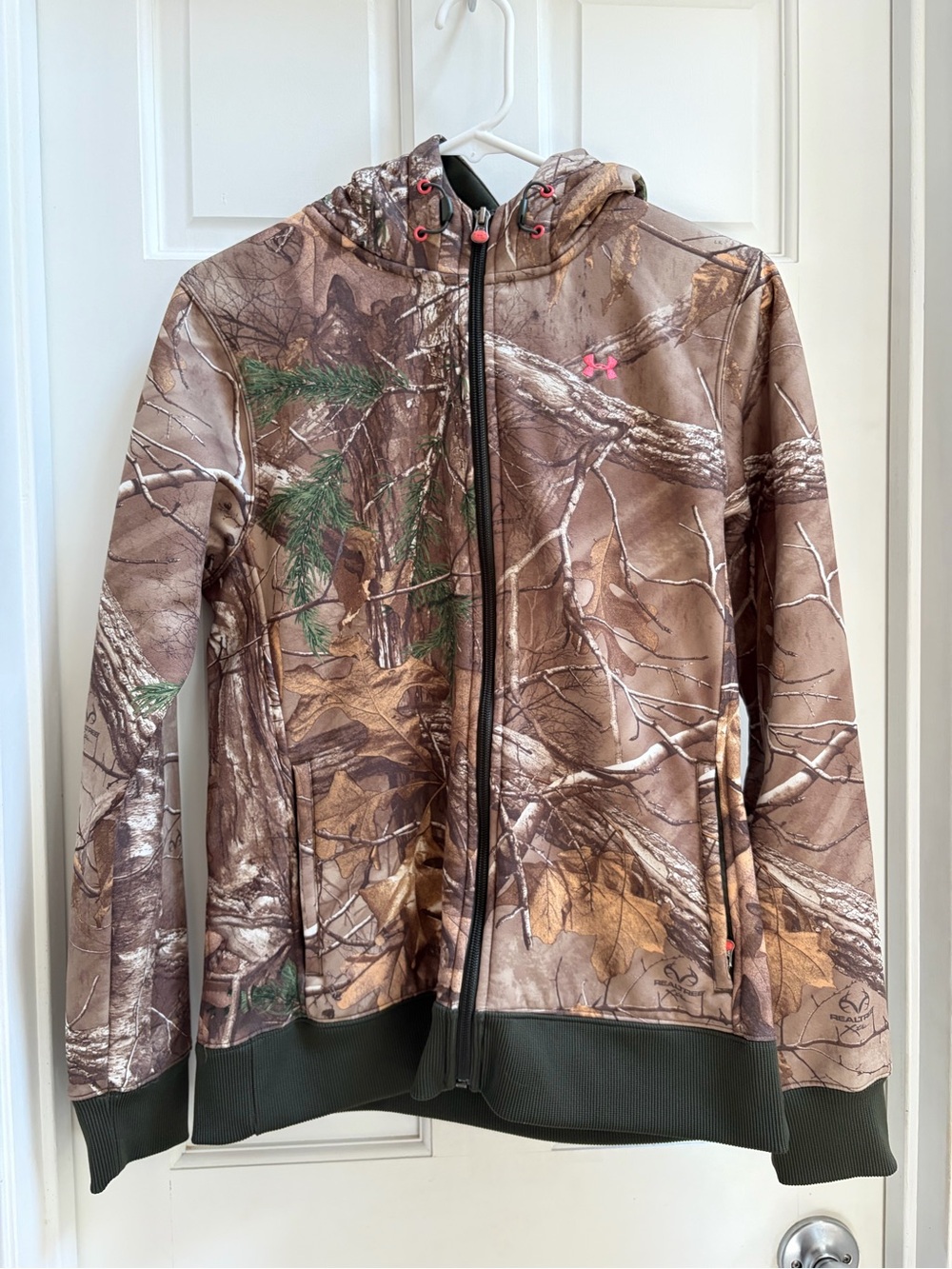 Under Armour Realtree-Style Camo Zip Hoodie - Brown/Green with Pink Logo